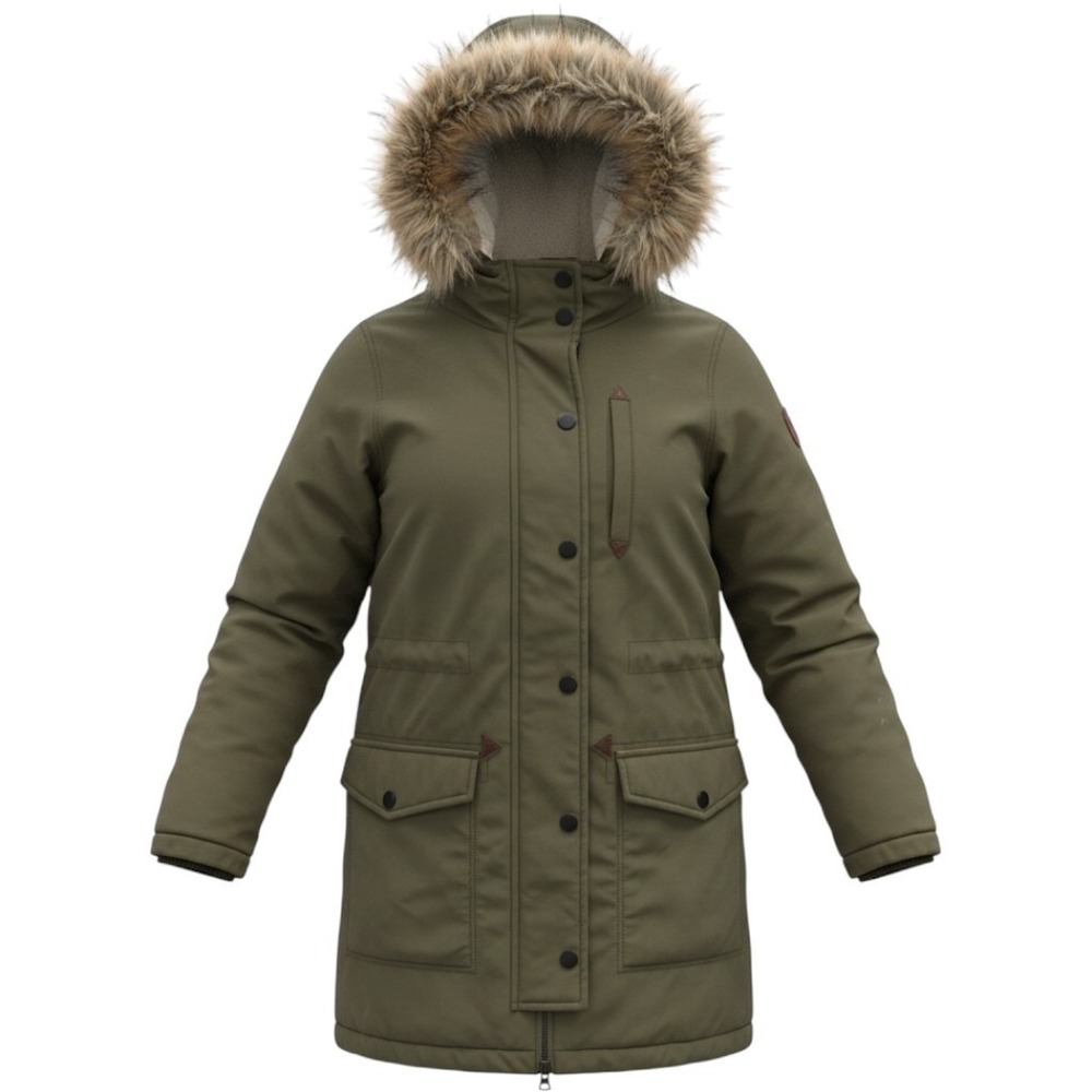 American Eagle Olive Green Hooded Parka Jacket Womens XS Faux Fur Trim Sherpa